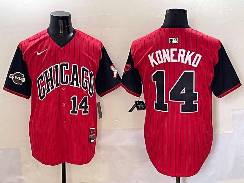 Men Chicago White Sox 14 Konerko Red Stripe Joint Name Nike 2025 MLB Jersey style 6